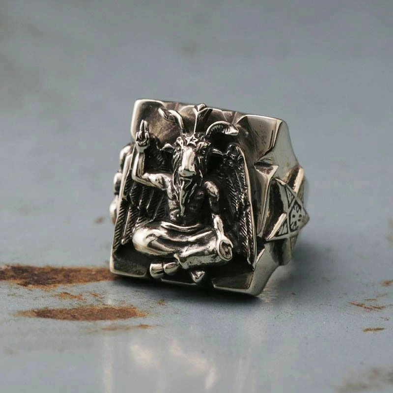 

EYHIMD Gothic Baphomet Ring Stainless Steel Ring Seal of Satan Pentagram Sigil Illuminati Rings Jewelry Gifts for him