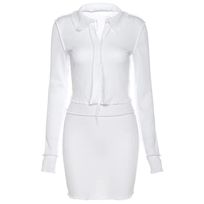 

2021 Women's Long-sleeved Sexy Suit High Street Pullover V-Neck Plus Size 2 Piece Set Women Outfits Short mini Women Clothing