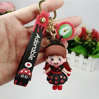 creative cute cartoon ladybug girl boy doll keychain car keyring couple bag ornaments small gift key chain accessories