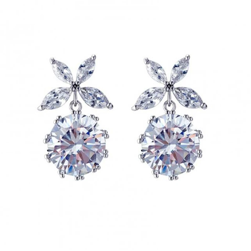 

Fashion Elegant Flower Crystal Earrings For Women Silver Color Stud Earring European and American Style Jewelry