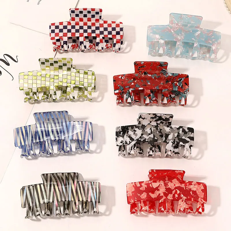 

INS Fashion Striped Leopard Print Hair Claws Crab Clamps Women Geometric Hair Grab Clip Acetate Check Barrettes Hair Accessories