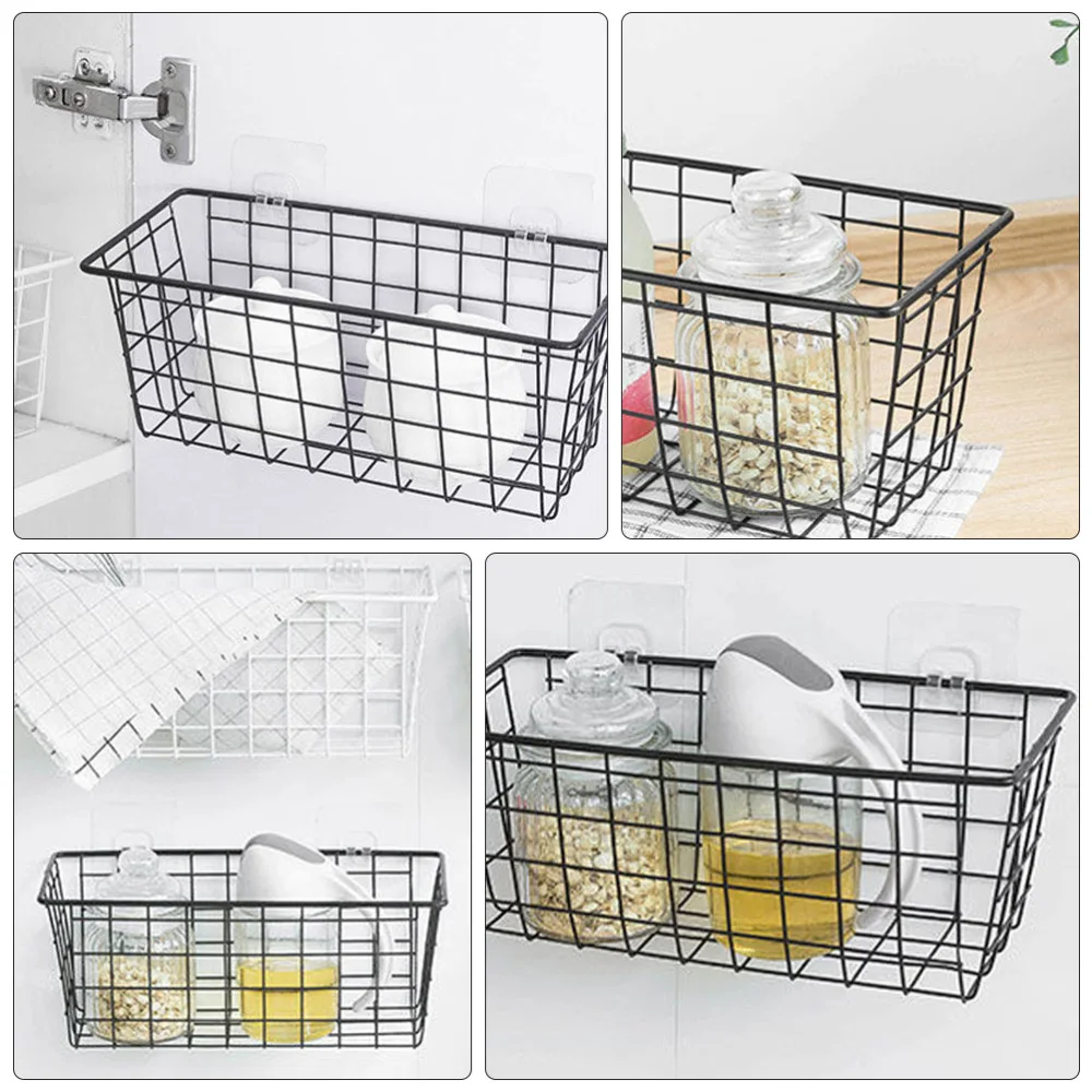 

2pcs Durable Multifunctional Wall Mount Iron Storage Baskets for Home (Black)