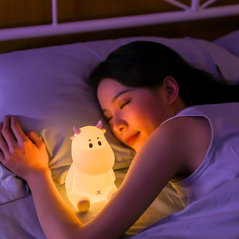 

Cute Bull LED Night Light Soft Silicone Touch Sensor Night Light For Children Kids Bedroom Rechargeable Tap Control Night Lamp