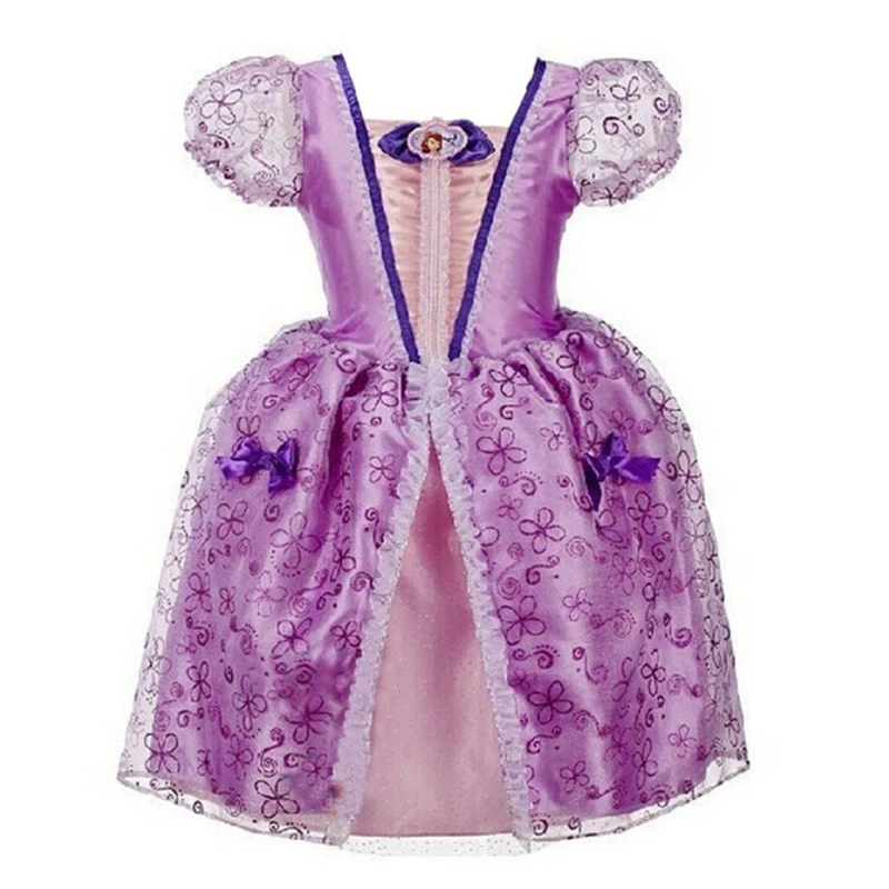 Girls Christmas Dress Kids Halloween Costume Disguise Party Princess Blue Cute with Bow Cartoon Pattern Mid-Calf Gown 2-7Y | Детская