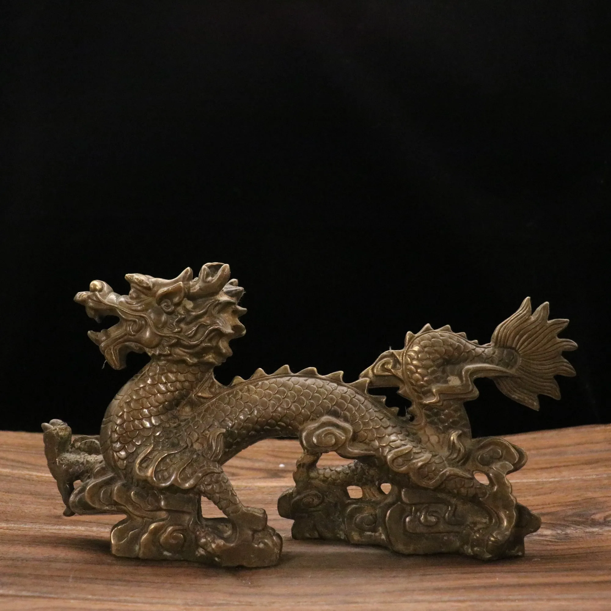 

Китайская народная коллекция, 14 дюймов, старинная бронза, знаки зодиака, дракон Tengyun, поездки, туман, сборка богатства, город, дома, офиса