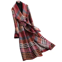 new womens wool blends coat winter 2022 autumn fashion elegant plaid slim long woolen outerwear female high quality