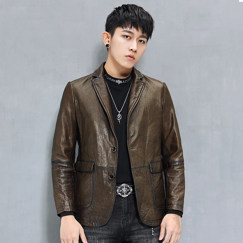 

Мужская Повседневная тонкая модная верхняя одежда из овечьей кожи на осень и зиму, мужской натуральный мех кожа, куртка