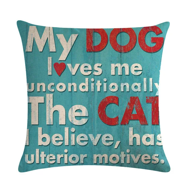

45cm * 45cm Cat and Dog Alphabet Pattern Linen / Cotton Cushion Cover Home Bedroom Hotel Bed Car Seat Decorative Cushion Cover .