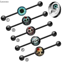 leosoxs 2 piece european and american hot style earrings and retro skull head industrial barbell crossbar