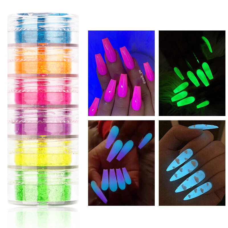 Неон фосфор набор порошка для ногтей Сделай Сам флуоресцентный Блестящий