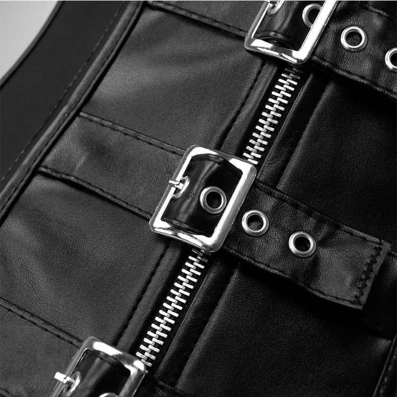 Корсет в стиле стимпанк ремни размера плюс с оборками Черные женские кожаные