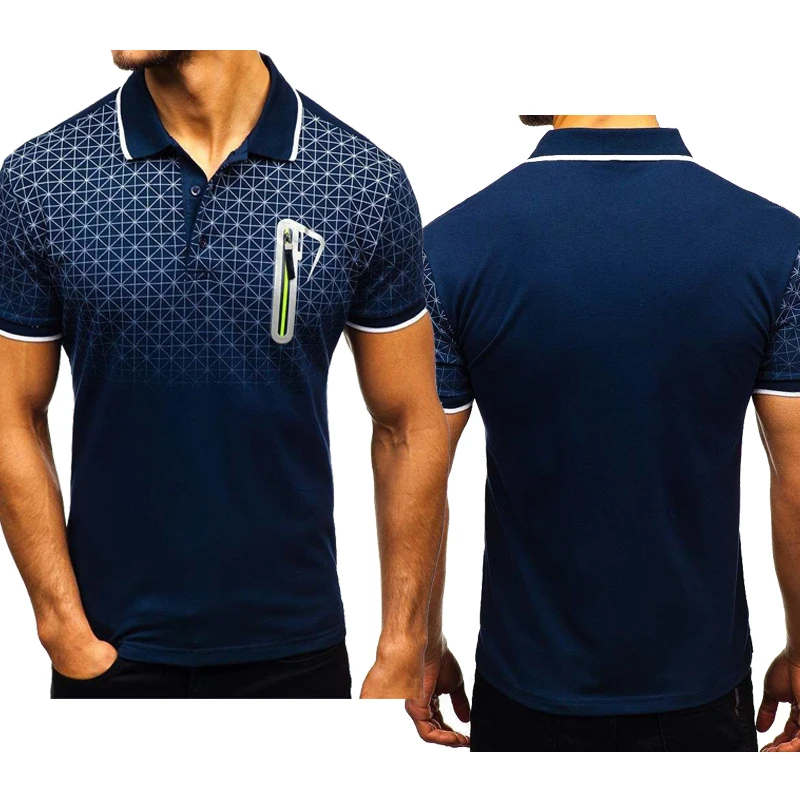 

Fashion new Men's polo shirt blank Splicing Summer high quality cotton Gradient casual trend Men's tops short sleeve