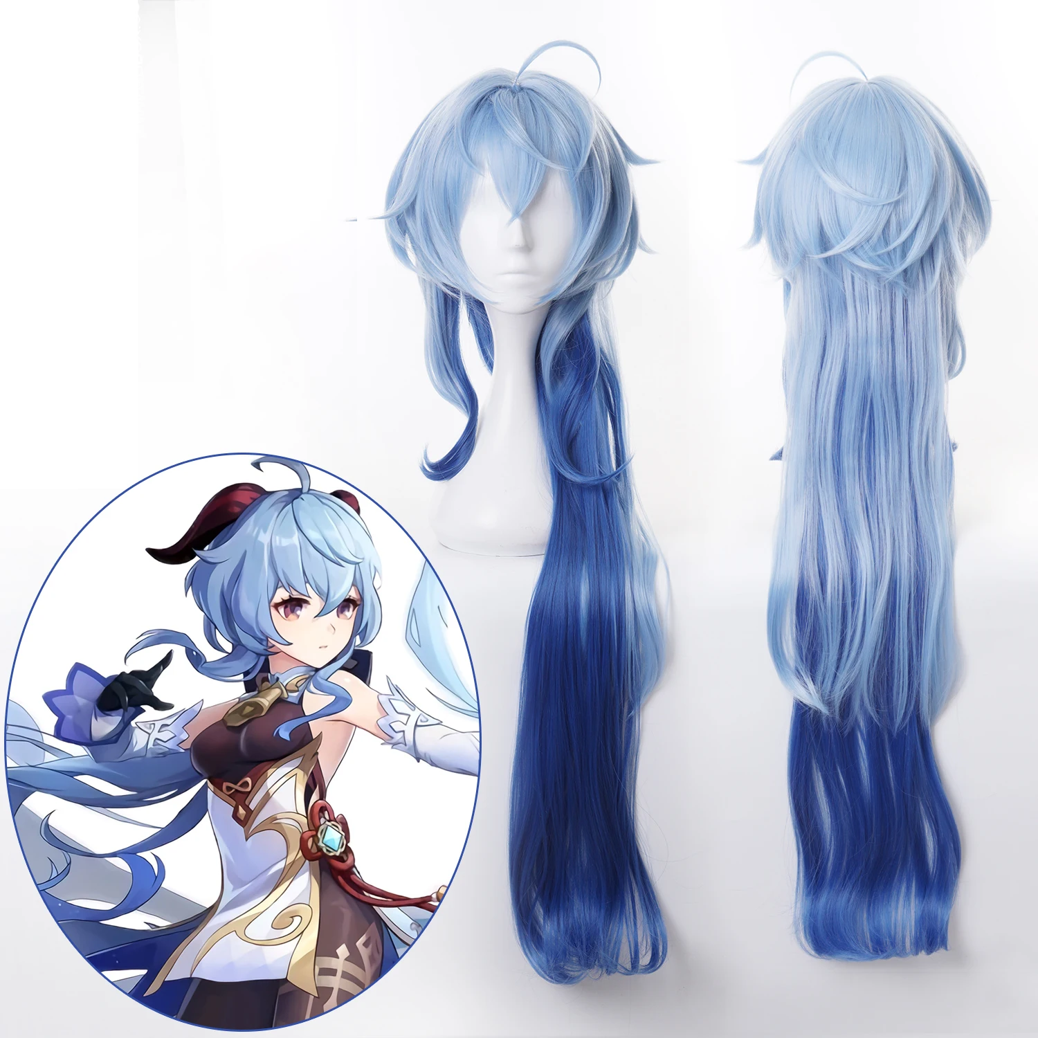

Game Genshin Impact Cosplay Wig 100cm Trailing Blue Gradient Wig Ganyu Cosplay Wig Gan Yu Heat Resistant Hair Halloween Cosplay