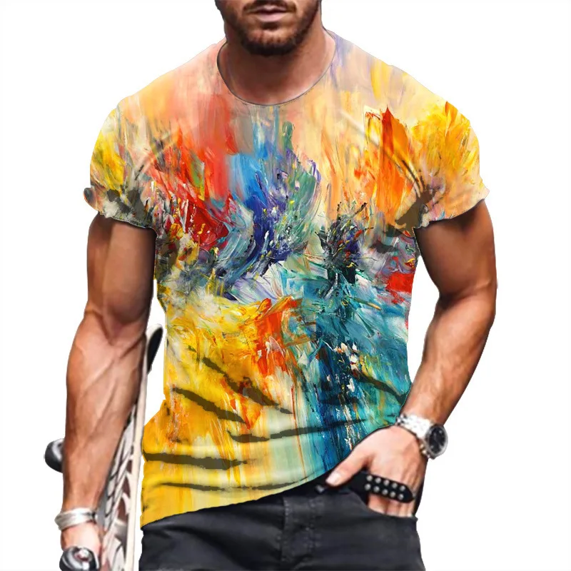 

Mens T-Shirt Summer Retro Style Short-Sleeve Men's T-Shirt New 3D Digital Printing Men's Casual Top All-Match T-Shirt