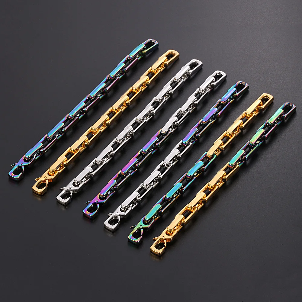 

Hip-hop Square Cuban Chain Fashion Men's and Women's Bracelets, Tide Brand Splicing Colorful Rap Street Dance Tide Male Bangle