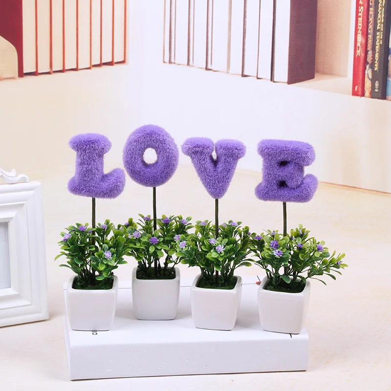 1 комплект искусственные растения с узором в виде сердечек бонсай вазой