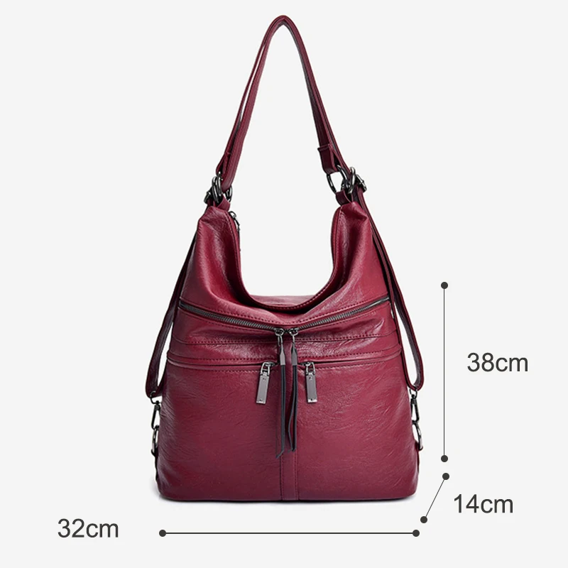 

Ladies Multifunction Handbags Pockets Underarm Shoulder Bag Travel School Bags Soft Leather Hobos Purse Solid Designer Backpack