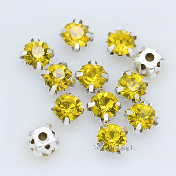 citrine 36p 8 мм цвет шить на кристалл стеклянные стразы серебро коготь Montees с 4 отверстиями камень для пришивания пряжкой дырочкой для создания украшений, ремесло, одежда - Цвет: citrine