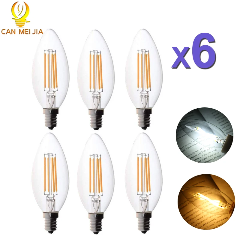 6 шт./компл. Ретро C35 E14 Led лампы в форме свечи 2 Вт 4 220v затемнения светодиодные