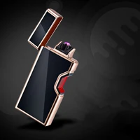 rechargeable usb lighter infrared laser induction double arc windproof flameless ice mirror zinc alloy cigar lighter mens gift