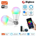 Умсветодиодный Светодиодная лампа Tuya Wi-Fi Zigbee 3,0, светодиодсветильник лампа E27, лампа Alexa, светодиодсветодиодный лампы с Bluetooth, RGB, 12 Вт15 Вт 18 Вт для внутреннего домашнего управления, светильник