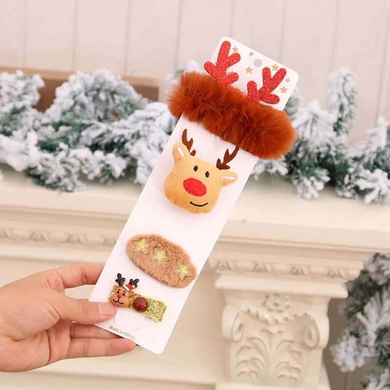 

4pcs/lot Christmas Party Favor Merry Christmas Deer Snowman Santa Claus Hair Clips Brooch XMAS Gift for Girls Happy New Year