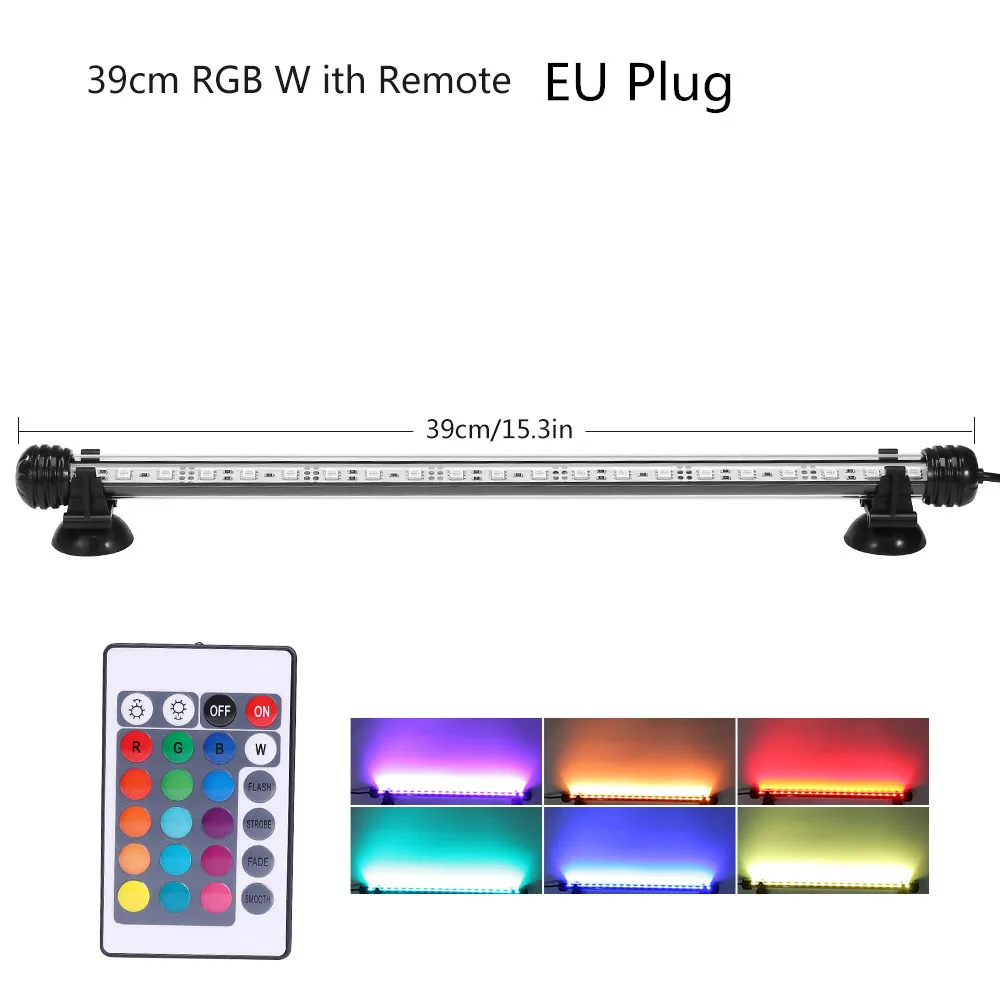 EU Plug 39CM RGB RGB дистанционный светильник для аквариума с вилкой европейского и американского стандарта, водонепроницаемый 5050 SMD светодиодный светильник для аквариума, акватический декор, погружной светильник, 19-49 см - Цвет: EU Plug 39CM RGB