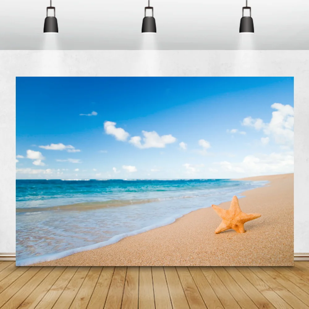 

Фон для детских фотографий Laeacco, летние тропические пальмы, дерево, морская звезда, раковина, день рождения