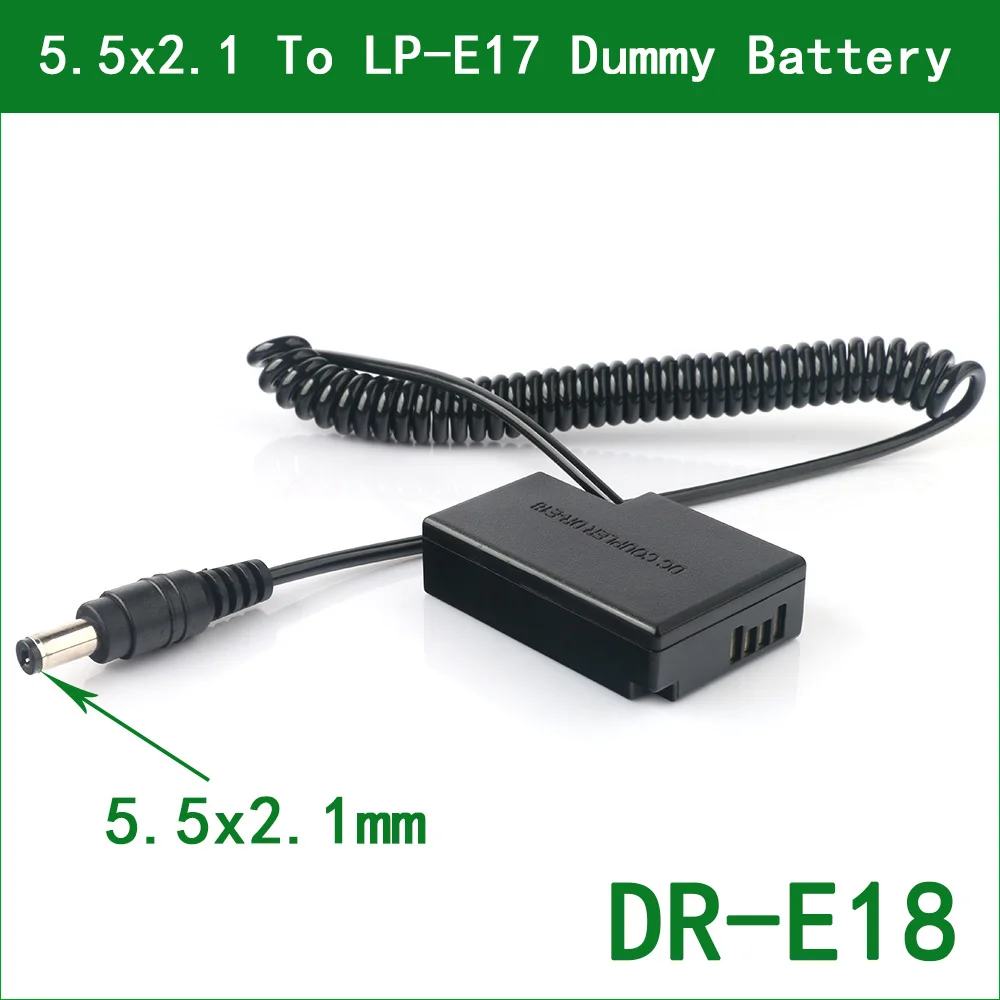 

5.5x2.1 To DR-E18 DC Coupler Power Connector LP-E17 Dummy Battery for Canon EOS R10 77D 200D 250D 750D 760D 800D 850D 9000D RP