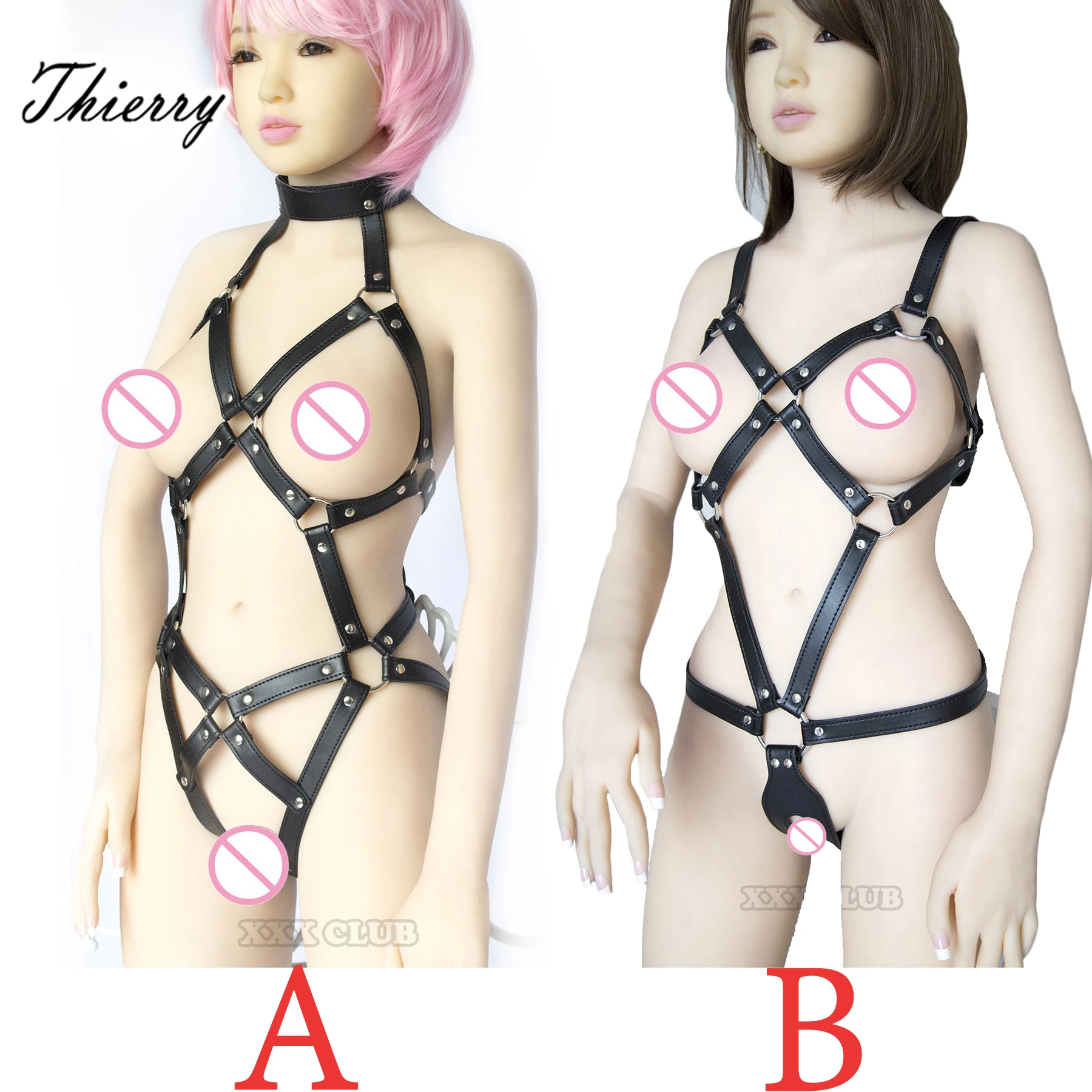 

Thierry Adult Games PU Leather Body Harness for Women Fetish Slave Bondage Restraints,Exposed Breast Chastity Belt, Sex Products