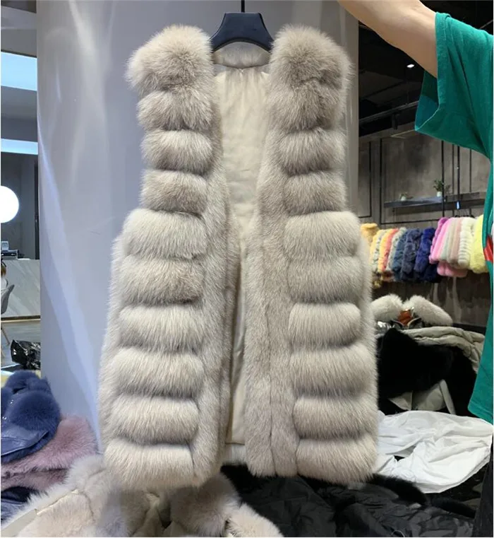 Winter Hot Sale Women 100% Genuine Real Fox Fur Vest Gilet Natural Warm Fox Fur Sleeveless Jacket enlarge