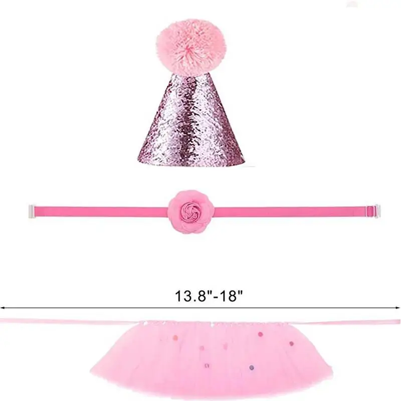 

Pet Birthday Decoration Set Funny Decorative Dogs Cats Collar Dog Tutu Skirt Pink Color Pet Hat Pet Party Supply For Cat
