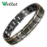 wollet jewelry bio magnetic bracelet bangle for men women black gold plated all magnets 5 in 1 health care healing energy