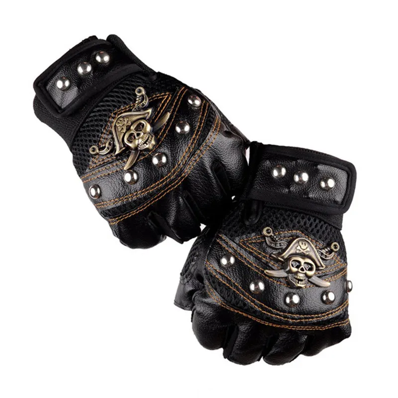 

Skulls Rivet PU Leather Fingerless Gloves Men Women Fashion Hip Hop Women's Gym Punk Gloves Half Finger Men's Gloves