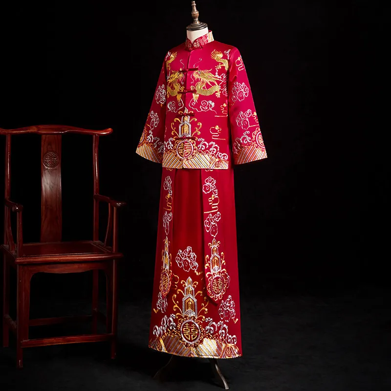 Красный винтажный свободный Чонсам FZSLCYIYI для жениха традиционное китайское