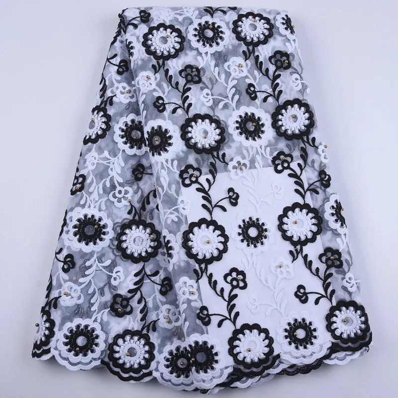 

HaoLin African Lace Fabric High Quality French Nigerian Beads Embroidered Tulle Lace Fabric With Women Wedding Party Dress
