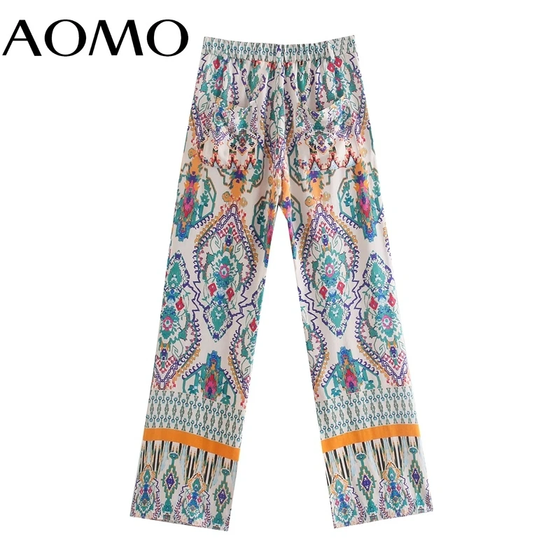 

AOMO 2021 New Women Vintage Floral Flare Pants Zipper Female Retro Casual Pants 5Z294A