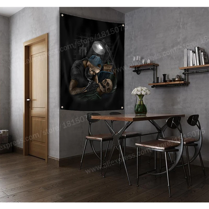 Skull Art Tattoo Artist Posters Flag Banner Home Decoration Hanging 4 Gromments In Corners 3*5FT 144CM*96CM | Дом и сад