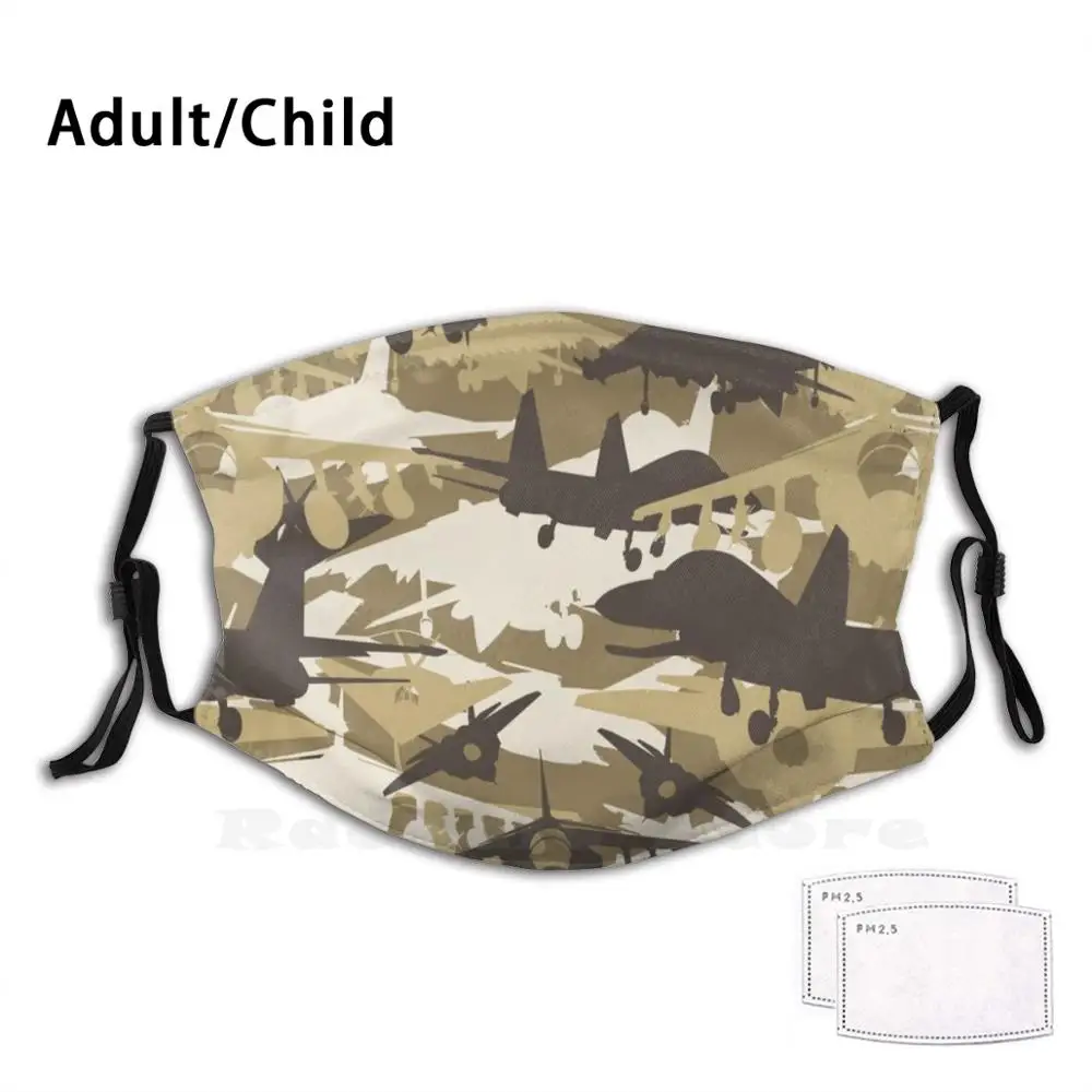

Military Camouflage Fighter Jet Funny Print Reusable Pm2.5 Filter Face Mask Military Fighter Camouflage Aircraft Jet Aviation