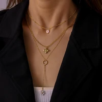 imitation pearl glazed flower honeybee multi layer necklace for women buckle gold pendant pearl party chokerjewelry for friend
