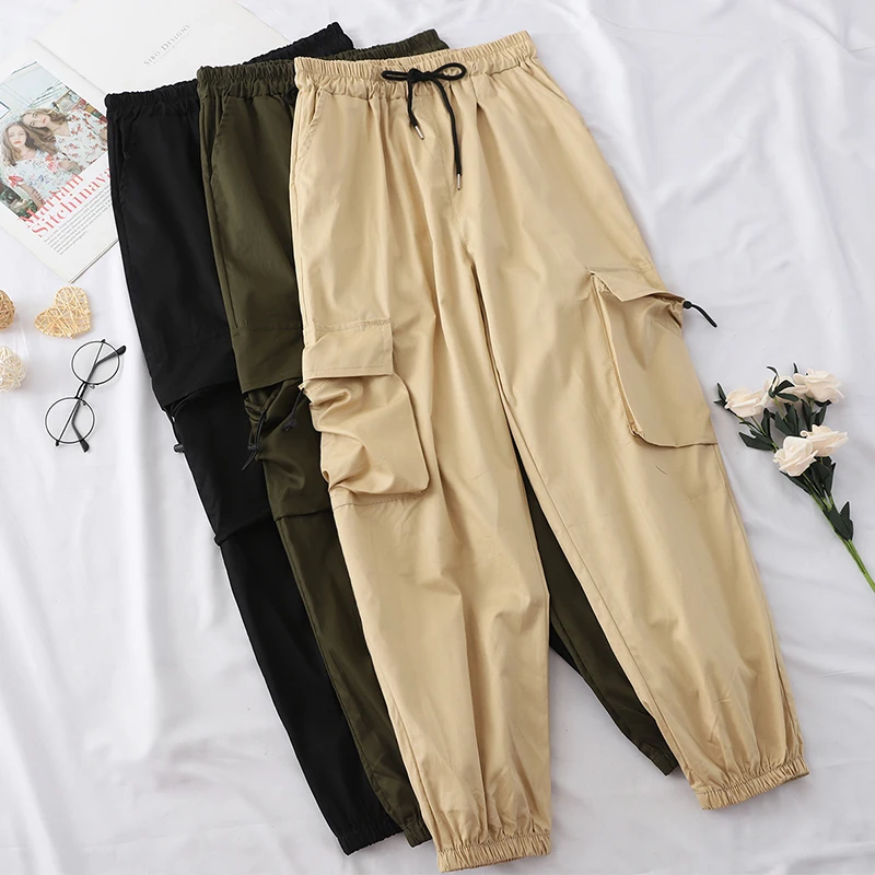 2019 модные женские брюки цвета хаки с высокой талией джоггеры кардо большим