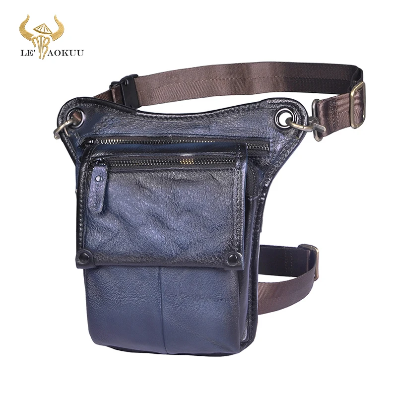 Качественная кожаная мужская модная синяя маленькая дорожная сумка мессенджер