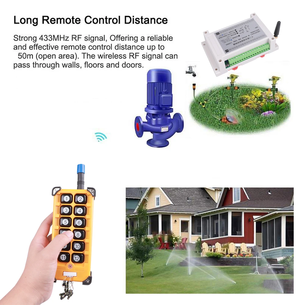 3000m DC12-48V 12CH Radio Controller 433mhz RF Wireless Remote Control Overhead travelling crane System Receiver And Transmitter |