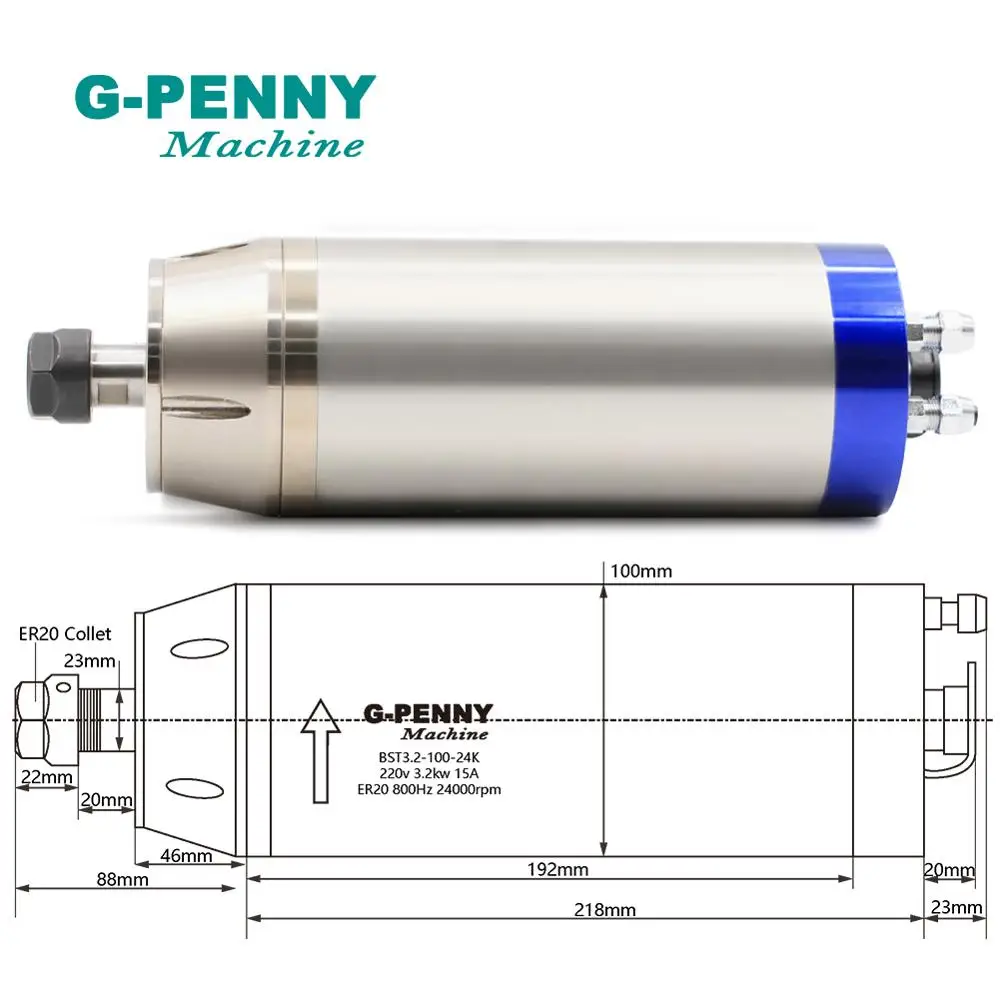 Металлический рабочий Шпиндель набор 3.2kw ER20 800Hz 8000 24000rpm полюс = 4 гравировки