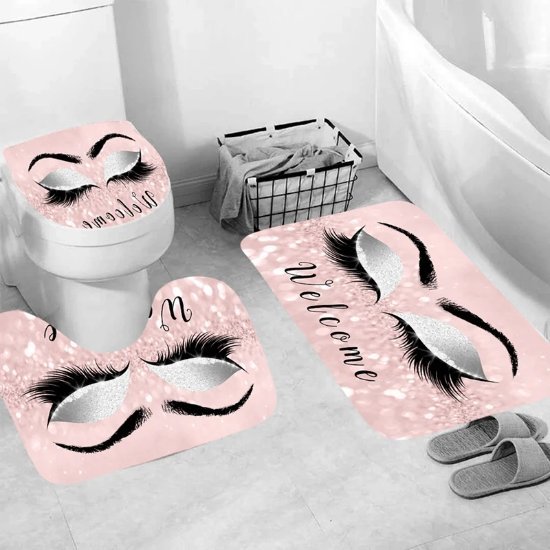 Eyeshadow Printed Bathroom Curtain Flannel Toilet Lid Cover Anti-Slip Soft Carpet Shower Bath Mats Set | Дом и сад