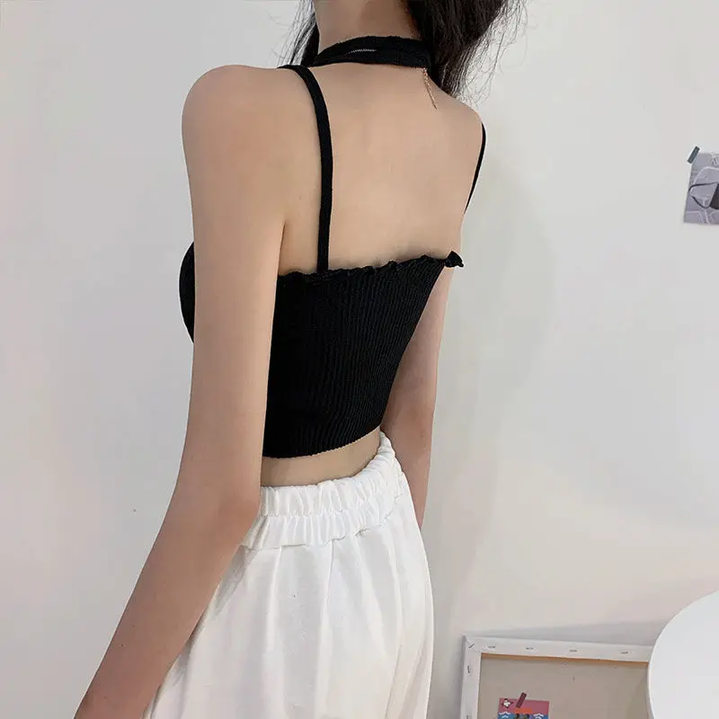 

21 new summer bottoming short jacket with strapless sexy hanging neck small camisole women wear tide