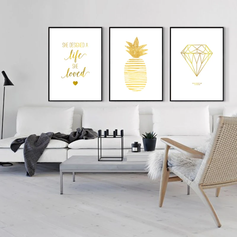 Желтый плакат с ананасом абстрактное искусство холст картина настенная живопись