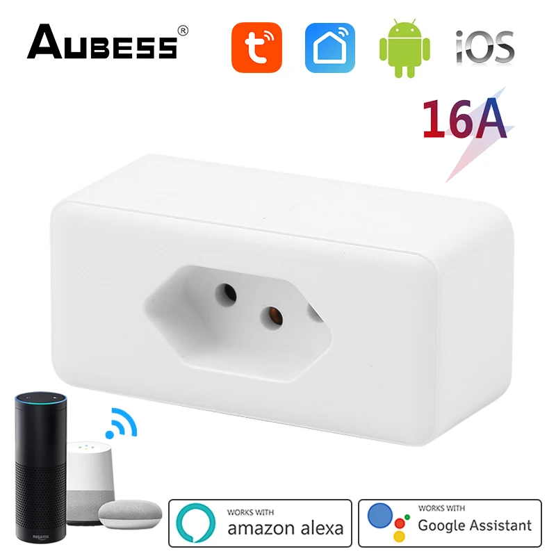

Aubess WiFi Smart Plug 16A Brazil Socket Tuya Smart Life APP Work with Alexa Google Home Voice Control Power Monitor Timing