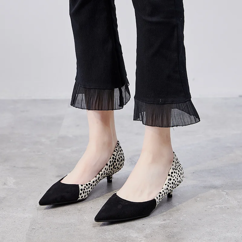 

EPHER Leopard Suedette Kitten Heels Leopard Print Stiletto Shoes Color Block Kitten Heels