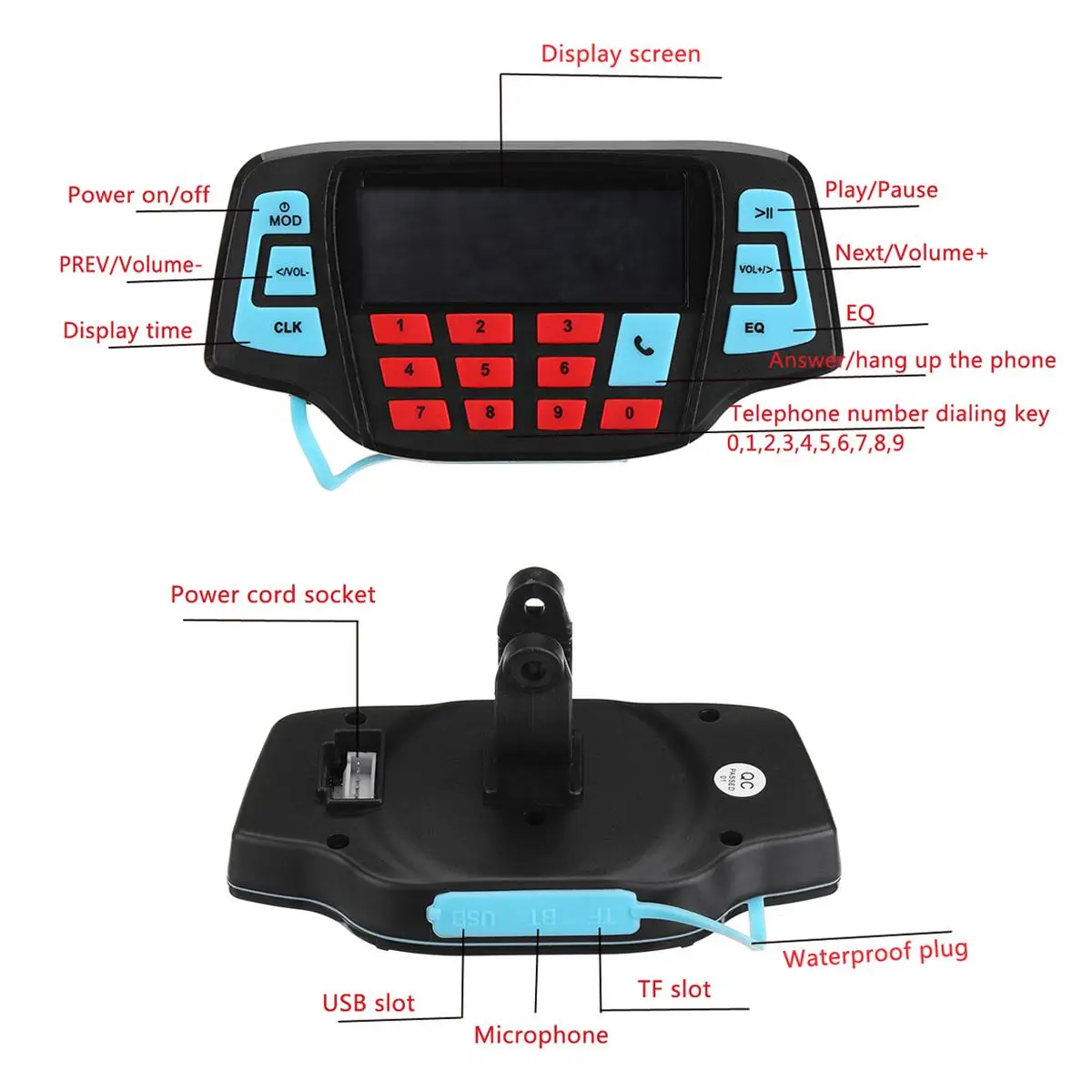 

3" bluetooth Motorcycle Studio Audio Sound System Speakers FM Radio MP3 Music Player Scooter ATV Remote Control Alarm Speaker